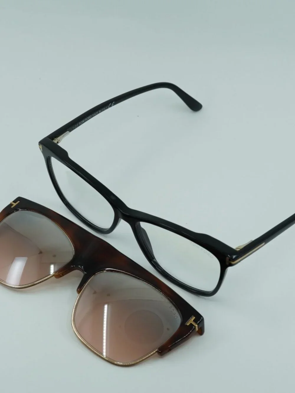 Tom Ford FT5690-B 001 Cat Eye Eyeglasses 55mm - Black / Havana Clip-on
